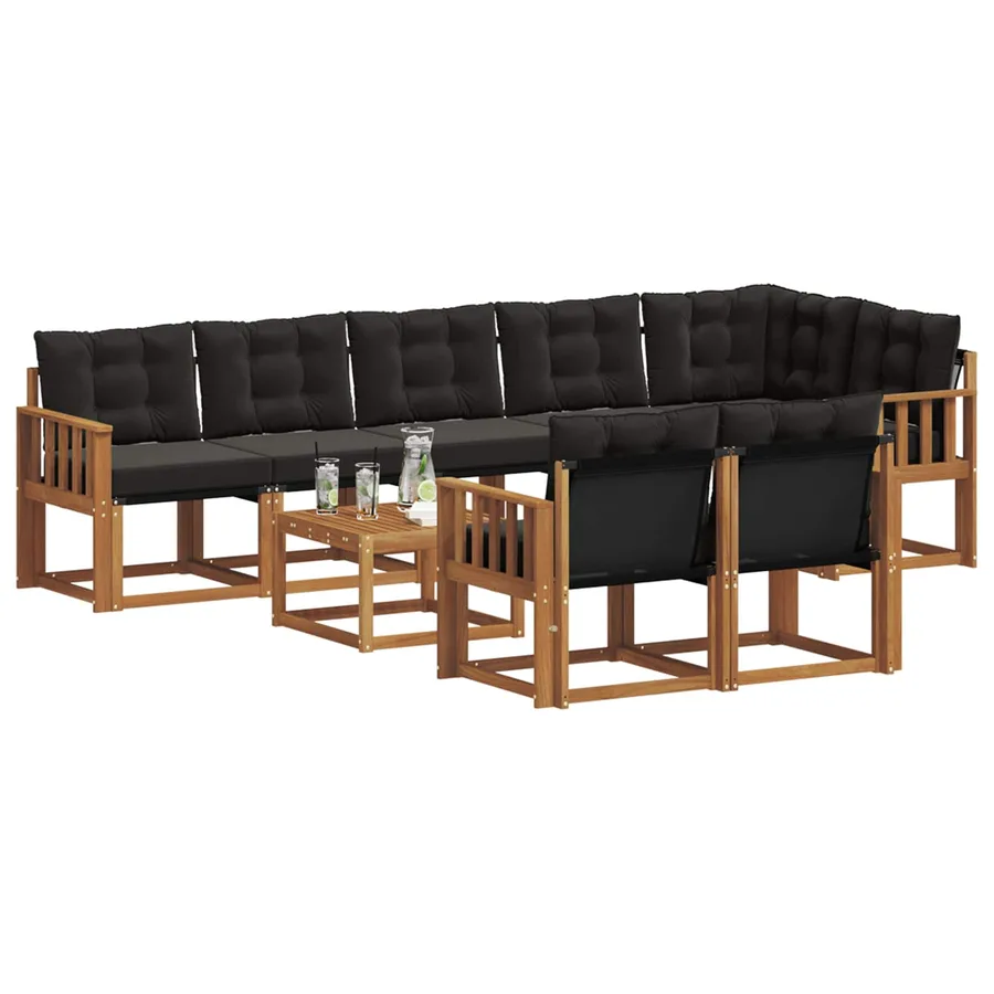 Ensemble de canapés d'extérieur 9 pcs Naturel et Noir - 3