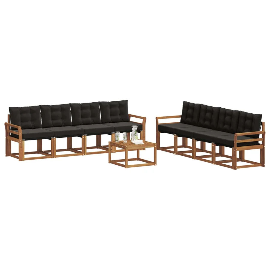Ensemble de canapés d'extérieur 9 pcs Naturel et Noir - 3