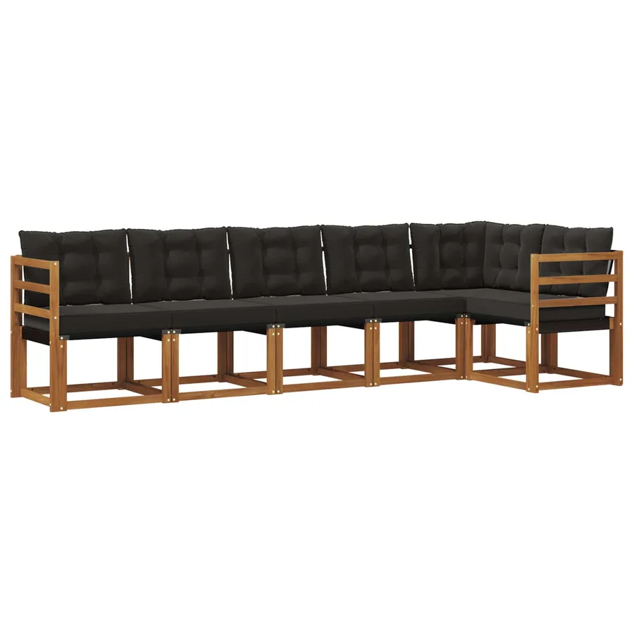 Ensemble de canapés d'extérieur 6 pcs Naturel et Noir - 2