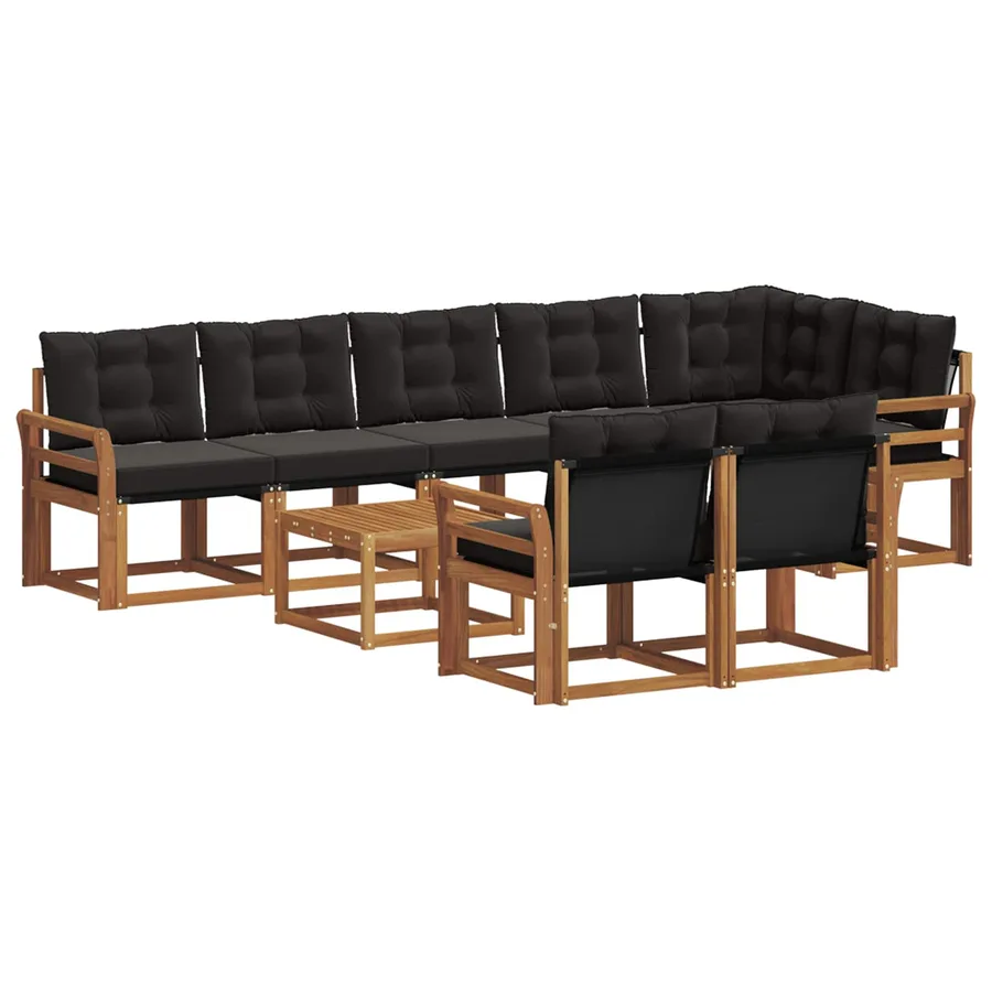 Ensemble de canapés d'extérieur 9 pcs Naturel et Noir - 2