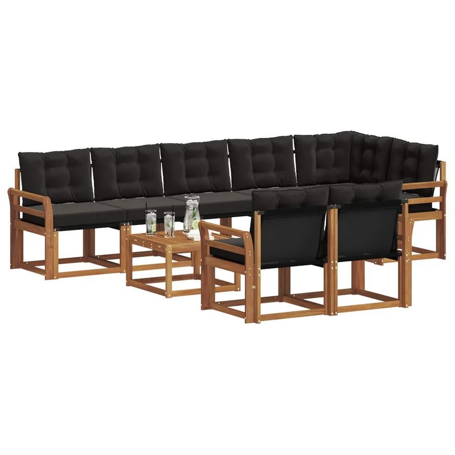 Ensemble de canapés d'extérieur 9 pcs Naturel et Noir - 3