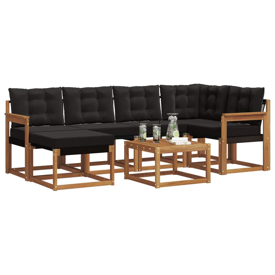 Ensemble de canapés d'extérieur 7 pcs Naturel et Noir - 3