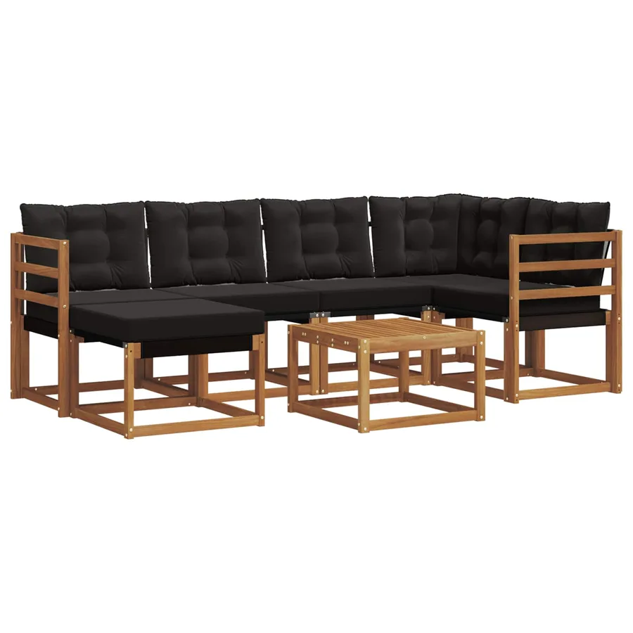 Ensemble de canapés d'extérieur 7 pcs Naturel et Noir - 2