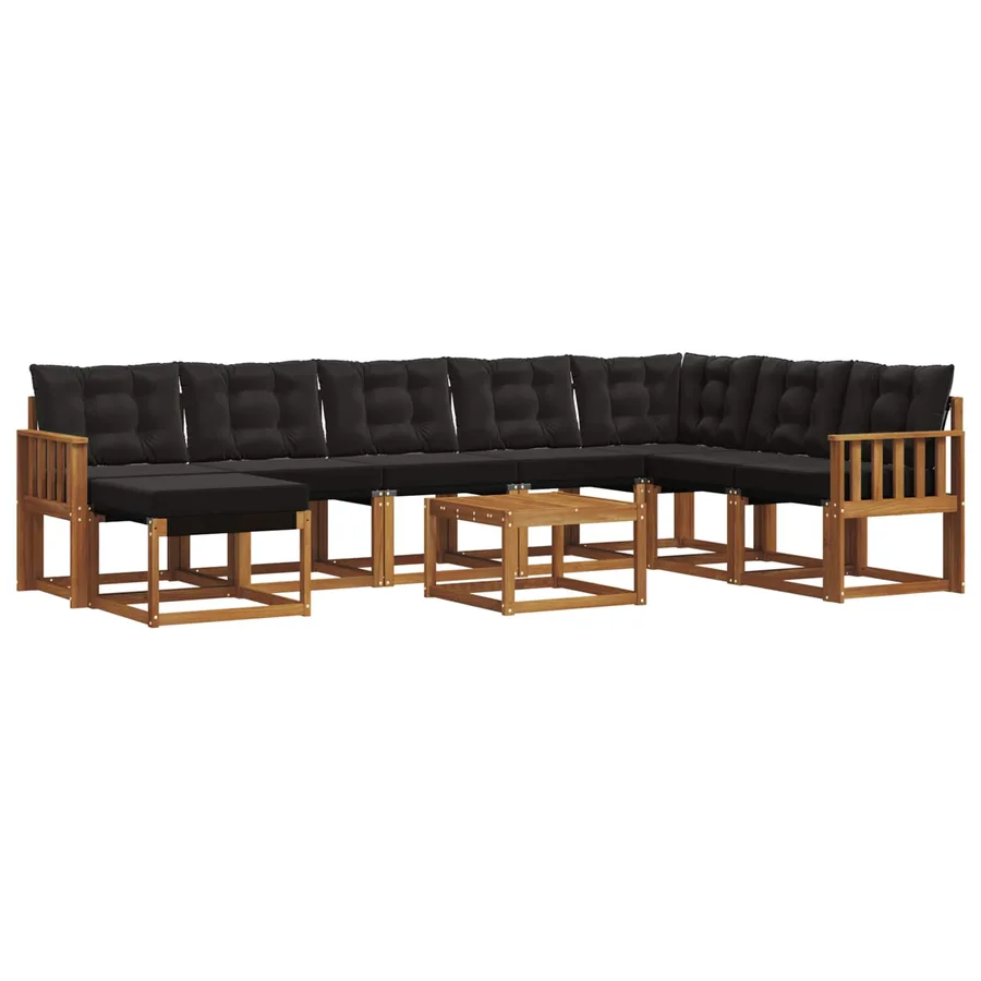 Ensemble de canapés d'extérieur 9 pcs Naturel et Noir - 2