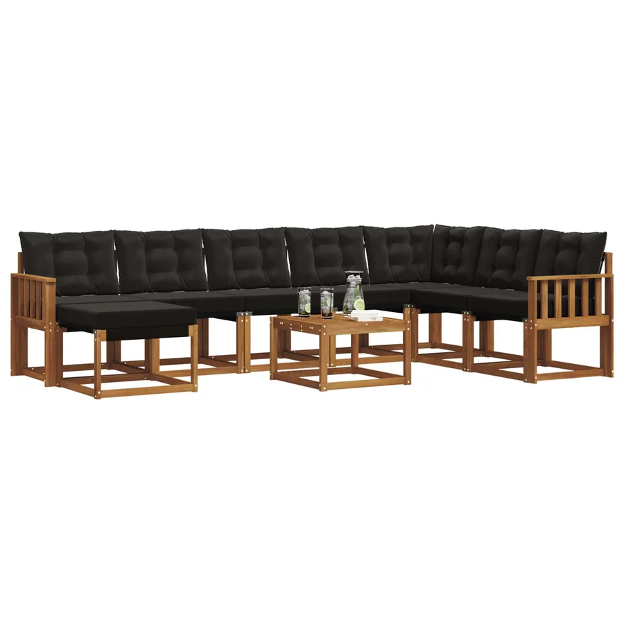 Ensemble de canapés d'extérieur 9 pcs Naturel et Noir - 3