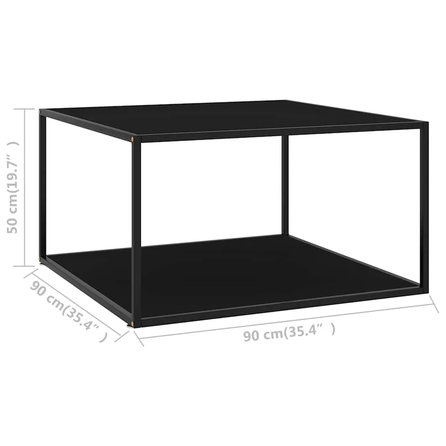 Table basse Noir avec verre noir 90x90x50 cm - 5