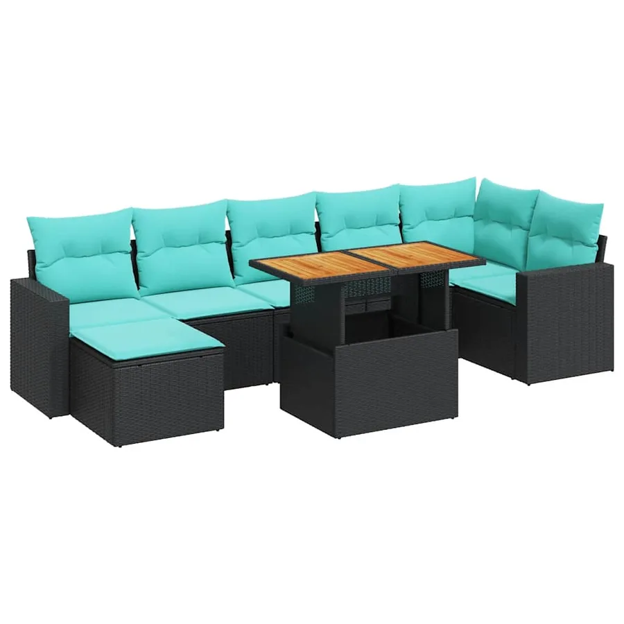 Salon de jardin 8 pcs avec coussins noir résine tressée - 2