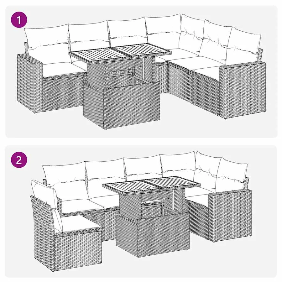 Salon de jardin 7 pcs avec coussins noir résine tressée 55 x 62 x 69 cm - 64,6 kg - 11