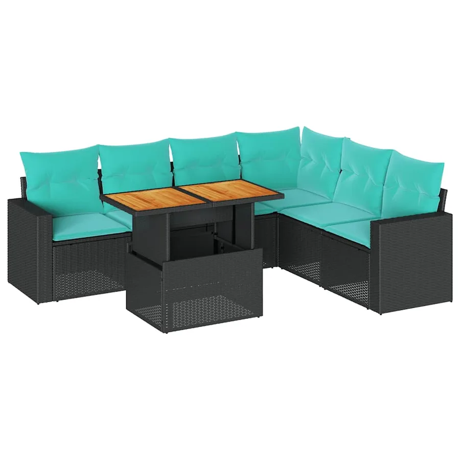 Salon de jardin 7 pcs avec coussins noir résine tressée 55 x 62 x 69 cm - 64,6 kg - 2