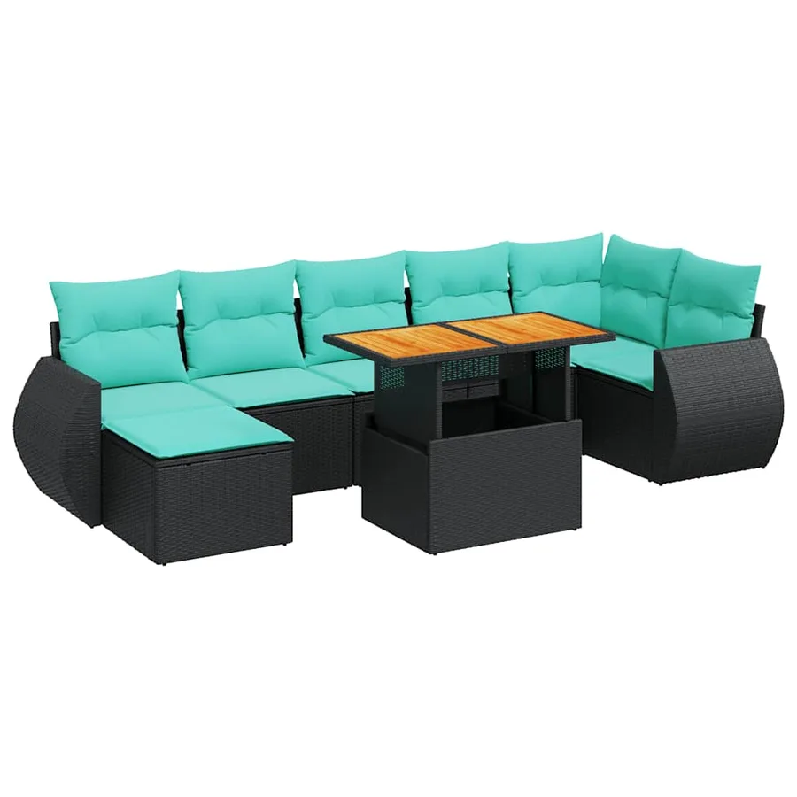 Salon de jardin 8 pcs avec coussins noir résine tressée - 2