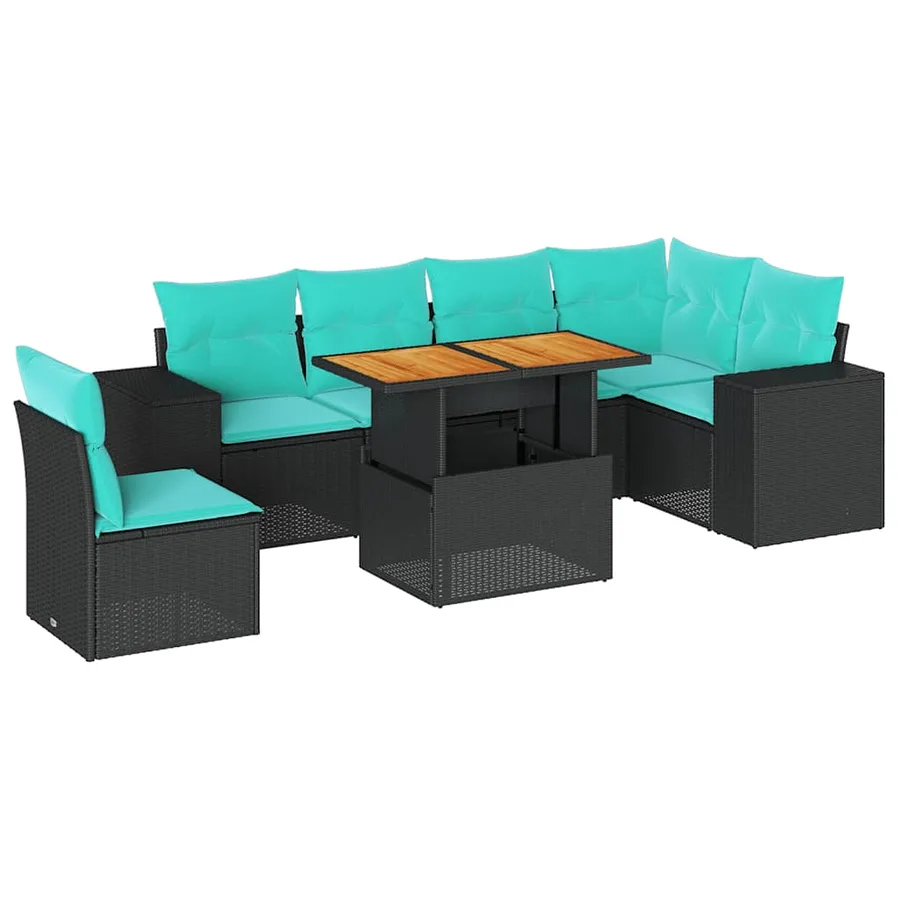 Salon de jardin 7 pcs avec coussins noir résine tressée 55 x 62 x 69 cm - 68,2 kg - 2