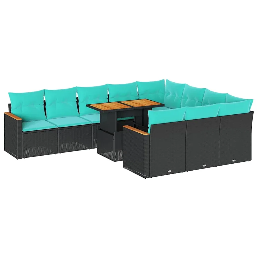Salon de jardin 11 pcs avec coussins noir résine tressée - 2