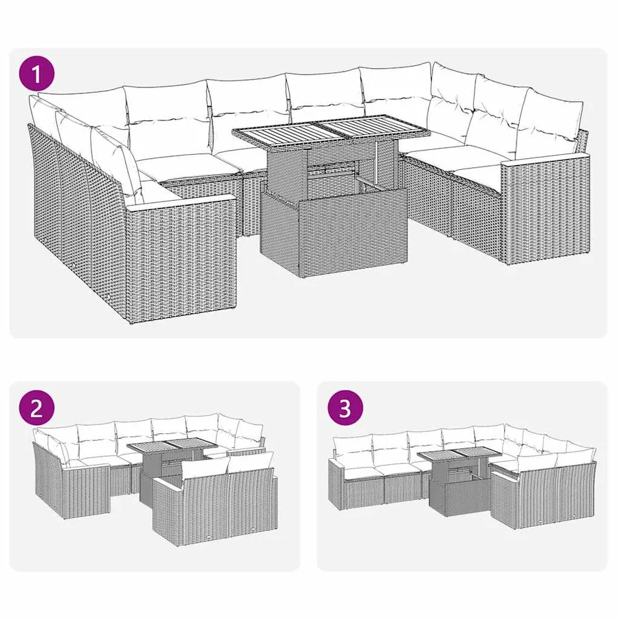 Salon de jardin 10 pcs avec coussins noir résine tressée - 11