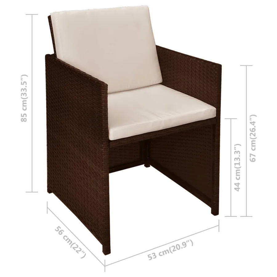 Ensemble de bistro 3 pcs et coussins résine tressée marron - 10