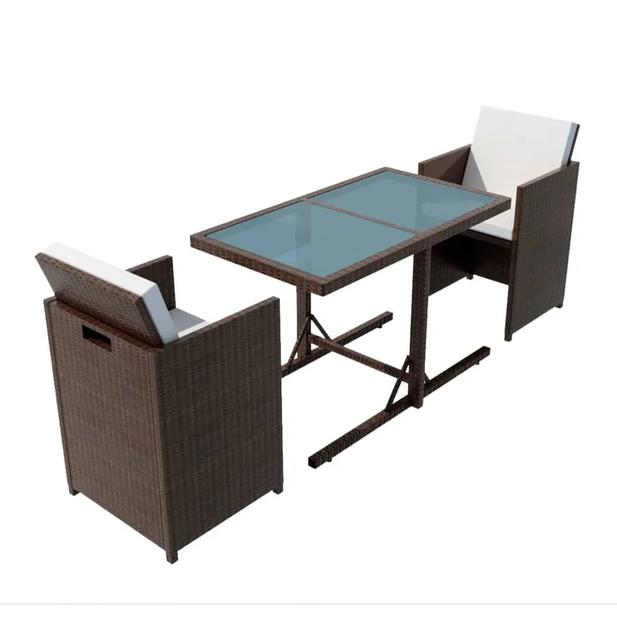 Ensemble de bistro 3 pcs et coussins résine tressée marron - 2