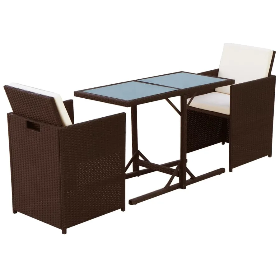 Ensemble de bistro 3 pcs et coussins résine tressée marron - 3