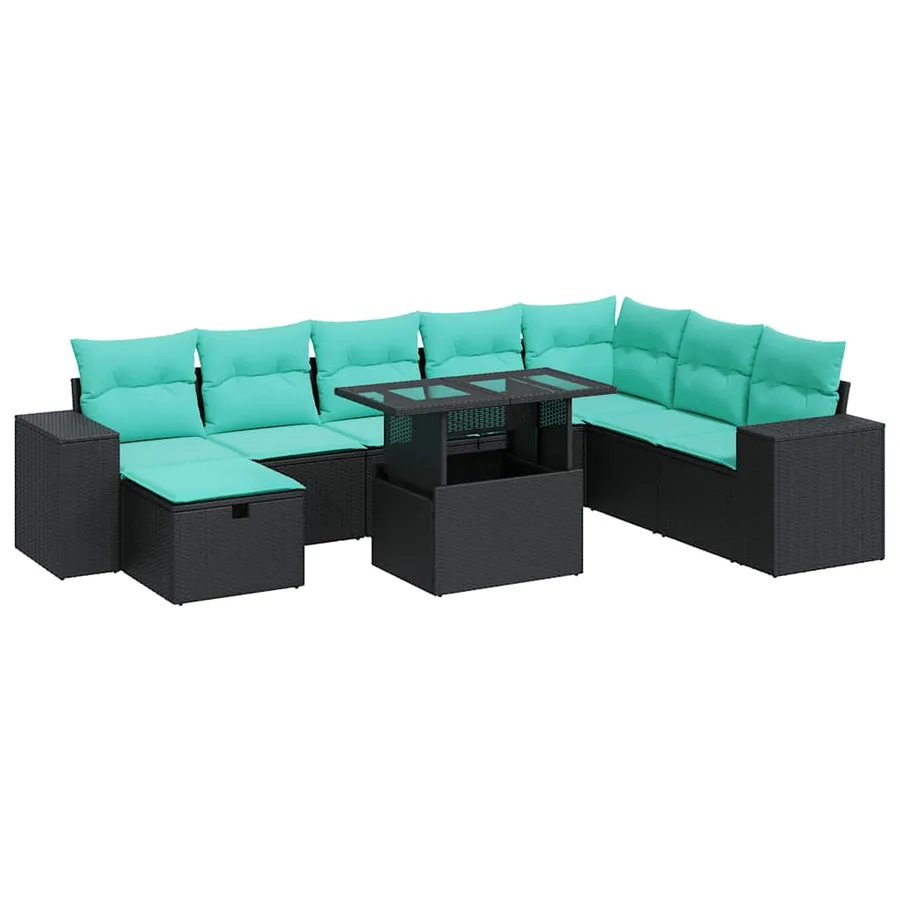Salon de jardin avec coussins 9 pcs gris résine tressée acacia - 2