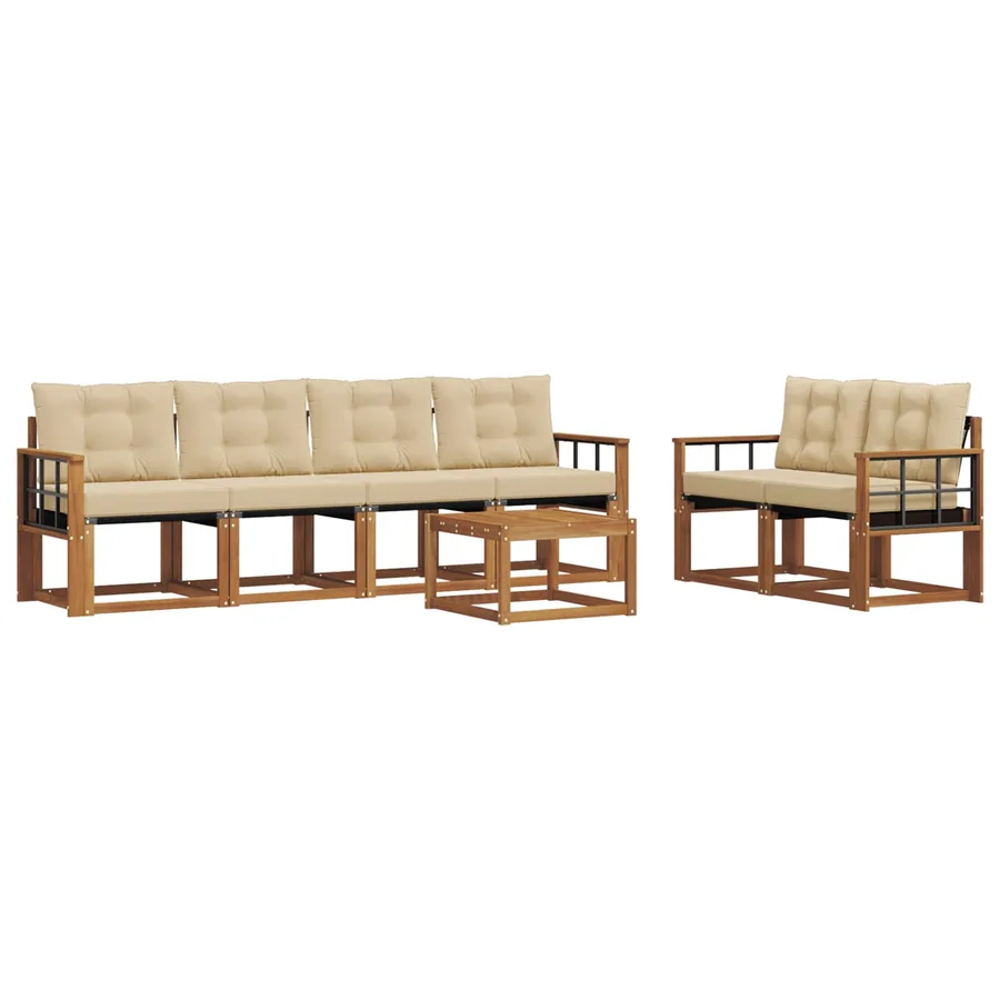 Ensemble de canapés d'extérieur 7 pcs Naturel et Beige - 2