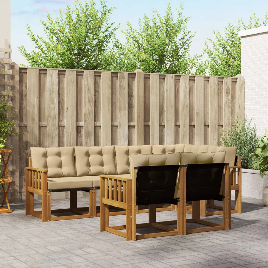 Ensemble de canapés d'extérieur 7 pcs Naturel et Beige