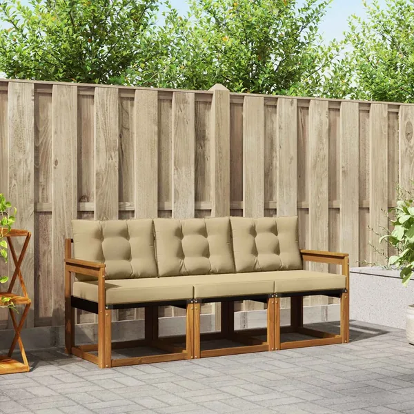Ensemble de canapés d'extérieur 3 pcs Naturel et Beige