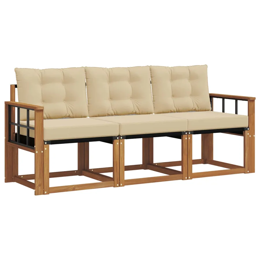 Ensemble de canapés d'extérieur 3 pcs Naturel et Beige - 2