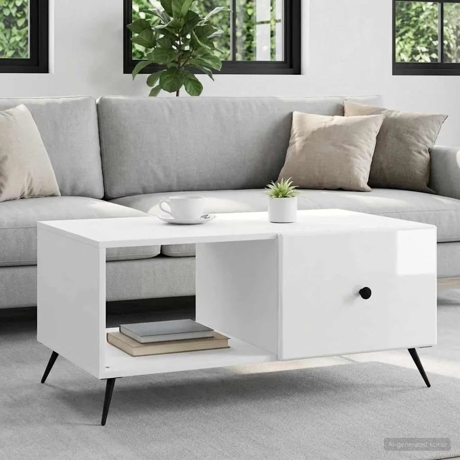 Table basse Blanc brillant 90 x 50 x 40 cm Bois d'ingénierie