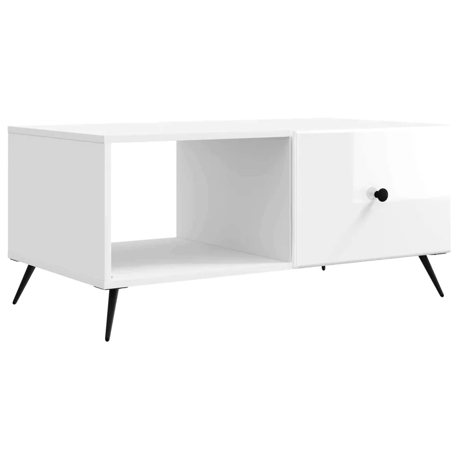 Table basse Blanc brillant 90 x 50 x 40 cm Bois d'ingénierie - 2