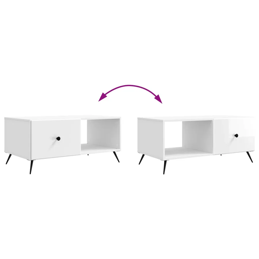 Table basse Blanc brillant 90 x 50 x 40 cm Bois d'ingénierie - 8