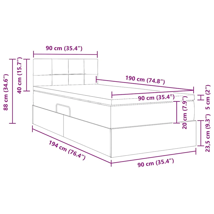 Lit de Rangement avec matelas Noir 90 x 190 cm Velours - 15