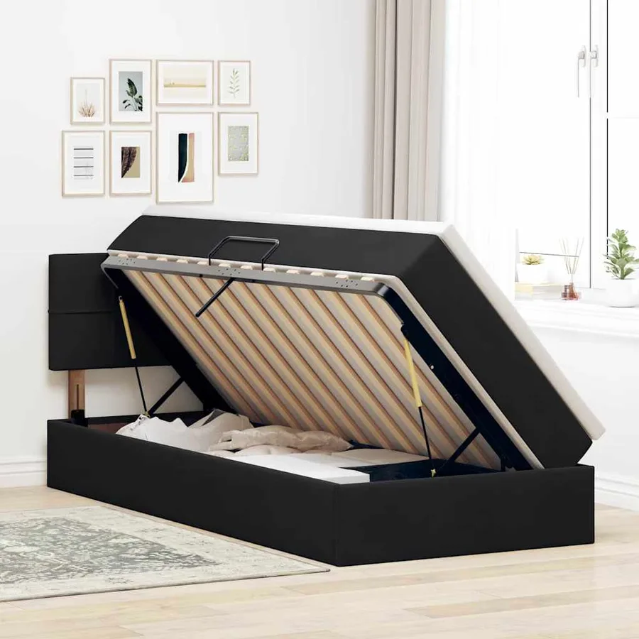 Lit de Rangement avec matelas Noir 90 x 190 cm Velours - 4