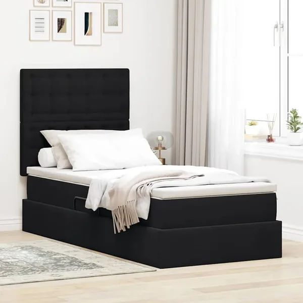 Lit de rangement LED avec matelas Noir 90 x 190 cm Velours