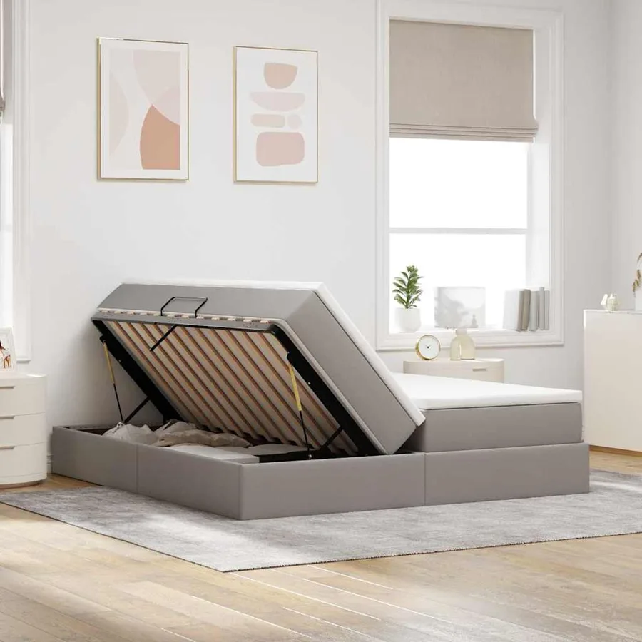 Lit avec rangement et matelas Taupe 180 x 200 cm Polyester - 4