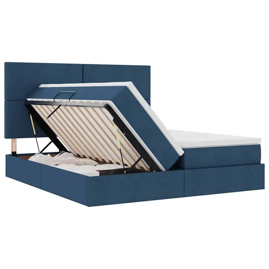 Lit de Rangement avec tête de lit Bleu 200 x 200 cm Tissu - 7