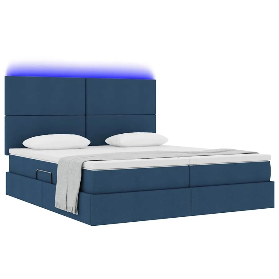 Lit de rangement LED avec matelas Bleu 200 x 200 cm Tissu - 3