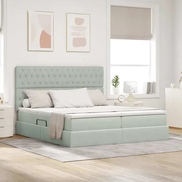 Lit de rangement LED avec matelas Gris clair 180 x 200 cm