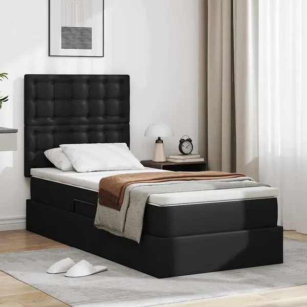 Lit de Rangement Noir 90 x 190 cm Cuir synthétique
