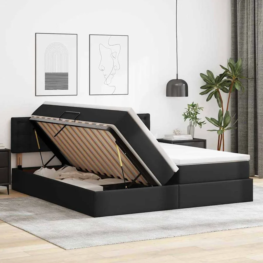 Lit de Rangement Noir 180 x 200 cm Cuir synthétique - 4