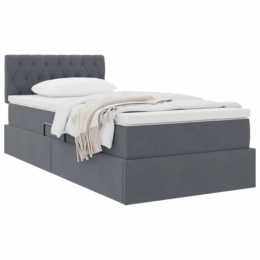 Lit de Rangement avec matelas Gris foncé 90 x 190 cm Velours - 3