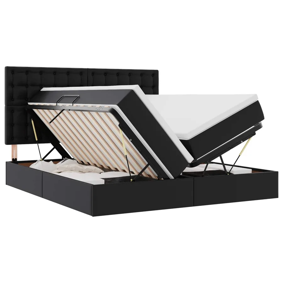 Lit avec rangement et LED Noir 180 x 200 cm Simili cuir - 2