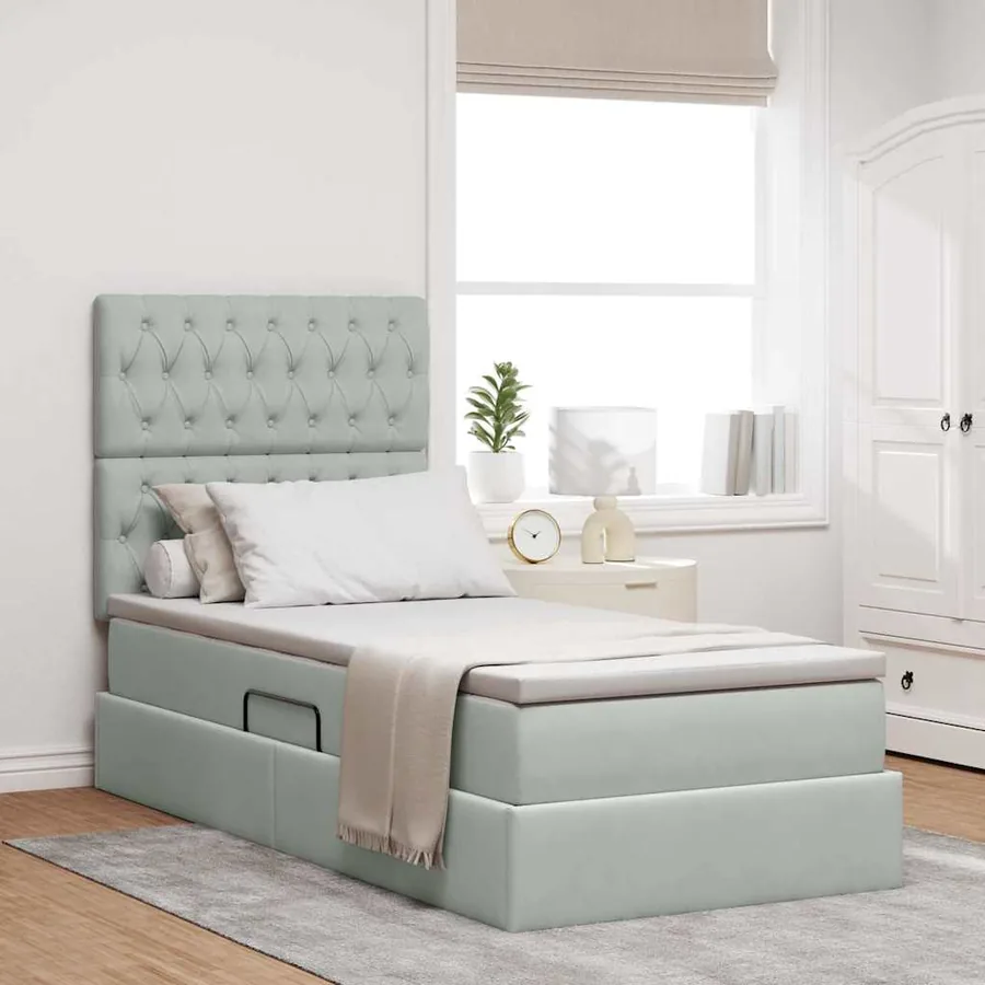 Lit de rangement LED avec matelas Gris clair 90 x 200 cm