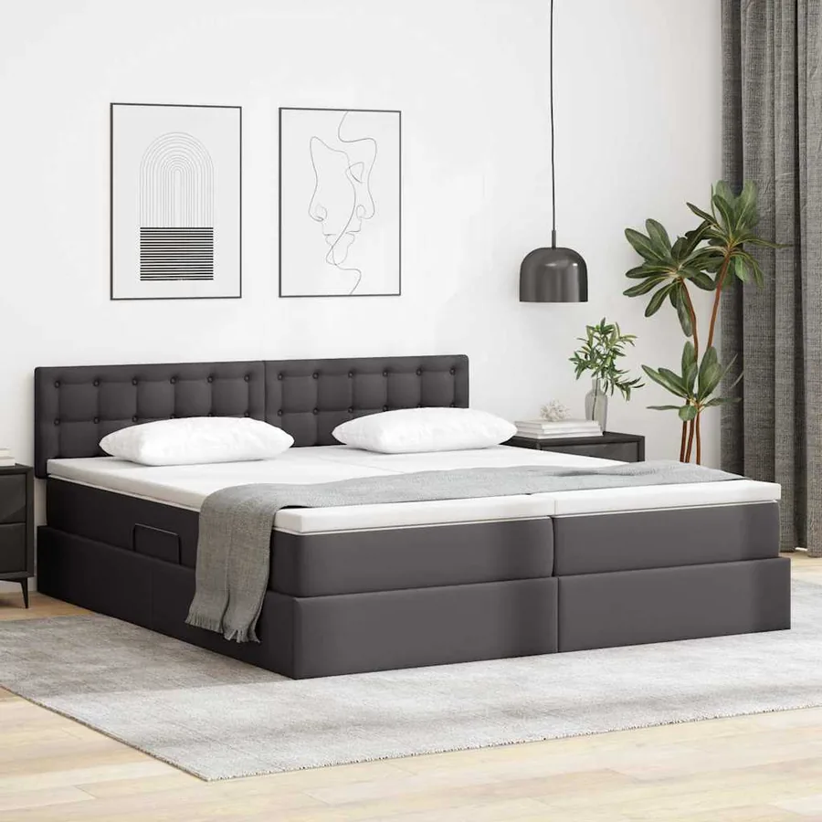Lit de Rangement Gris 200 x 200 cm Cuir synthétique