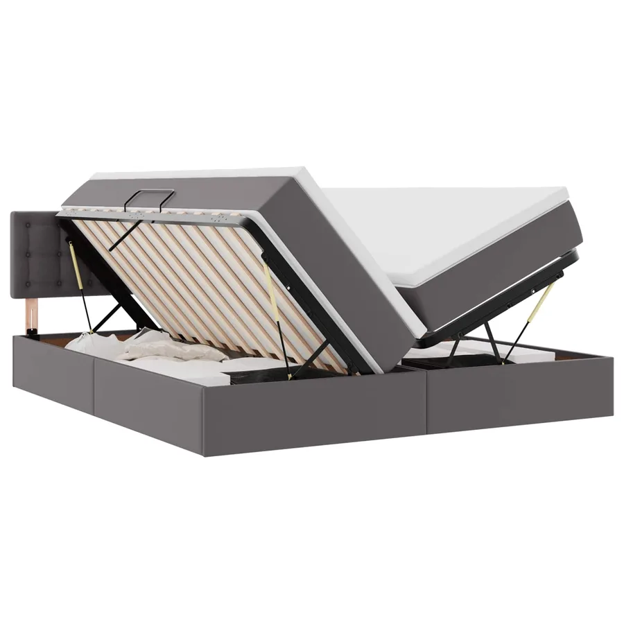 Lit de Rangement Gris 200 x 200 cm Cuir synthétique - 2