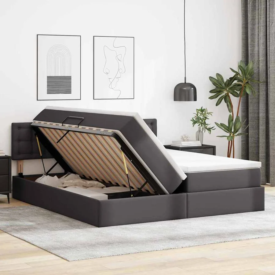 Lit de Rangement Gris 200 x 200 cm Cuir synthétique - 4