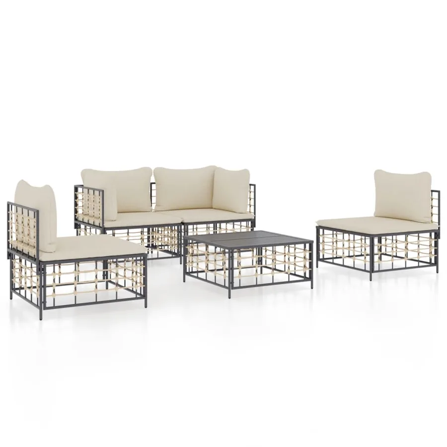 Salon de jardin 5 pcs avec coussins anthracite résine tressée - 2