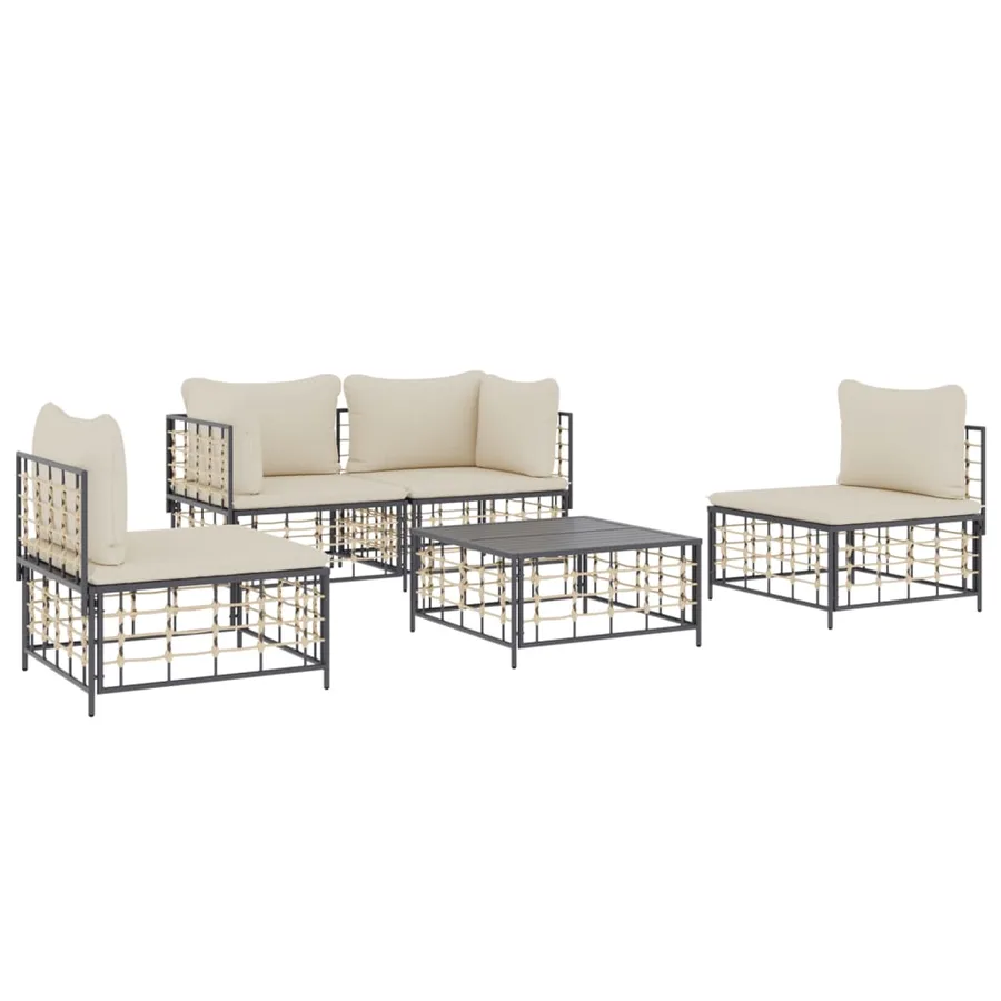 Salon de jardin 5 pcs avec coussins anthracite résine tressée - 3