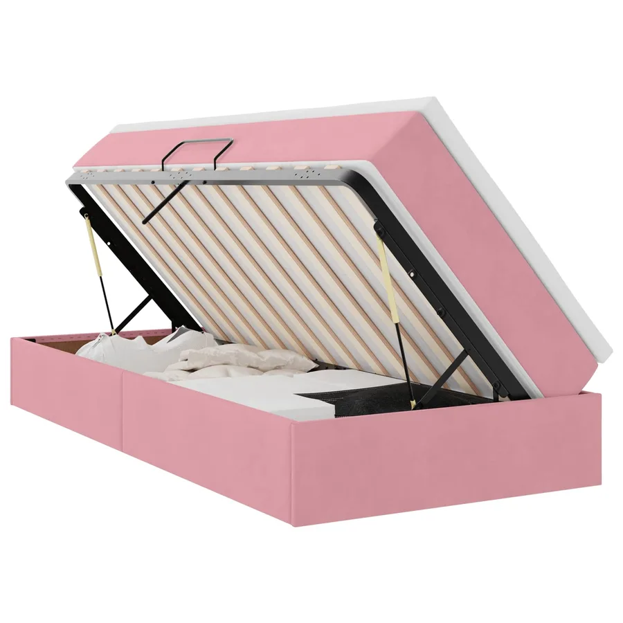 Lit avec rangement et matelas Rose 90 x 190 cm Velours - 2