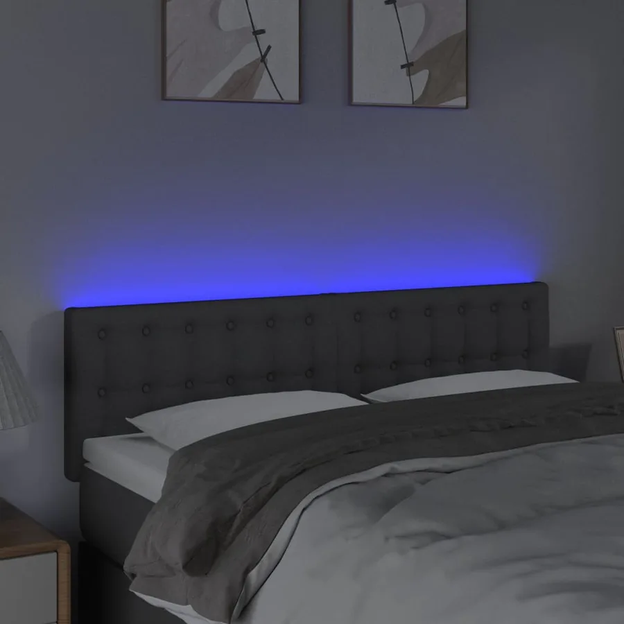 Tête de lit à LED Gris foncé 144x5x78/88 cm Tissu - 3