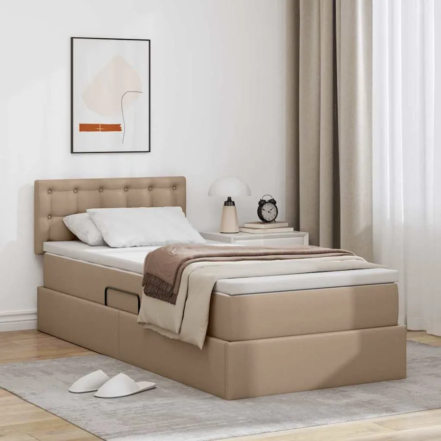 Lit avec rangement et matelas Cappuccino 100 x 200 cm