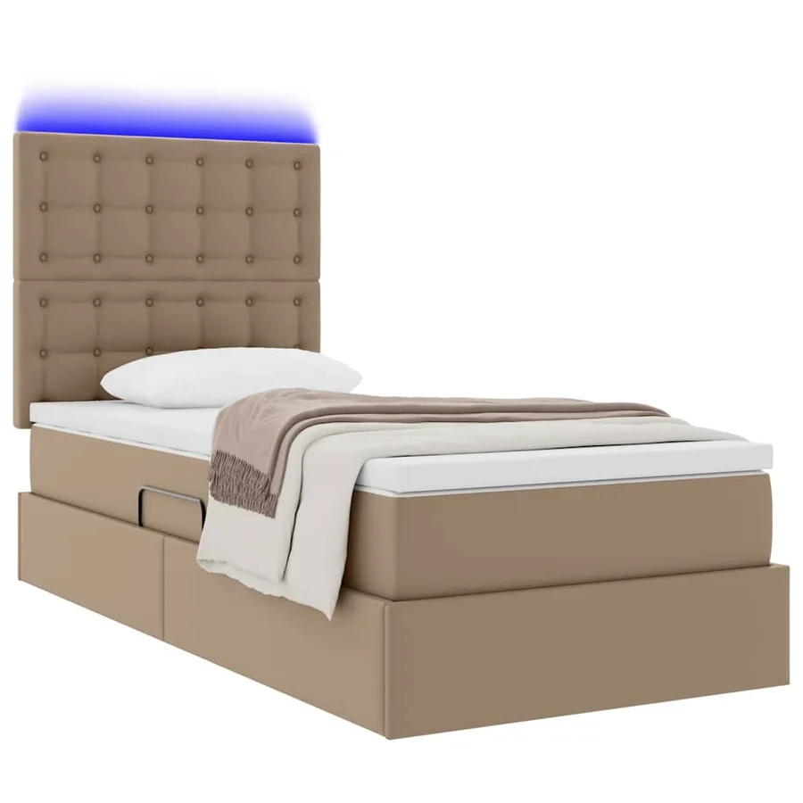 Lit avec rangement et LED Cappuccino 100 x 200 cm Simili cuir - 3