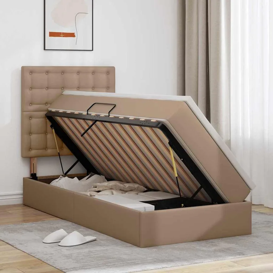 Lit avec rangement et LED Cappuccino 100 x 200 cm Simili cuir - 4